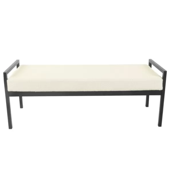 Benches & Ottomans-Kirkland's Home Cream Sherpa Upholstered Metal Bench Ivory