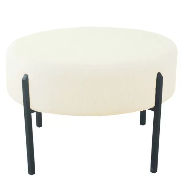 Benches & Ottomans-Kirkland's Home Cream Sherpa Upholstered Metal Ottoman Ivory