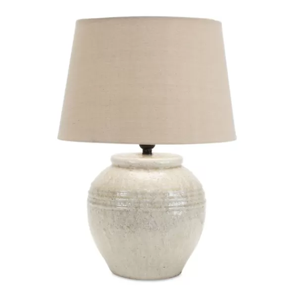 Table Lamps-Kirkland's Home Cream Terracotta And Linen Table Lamp Tan