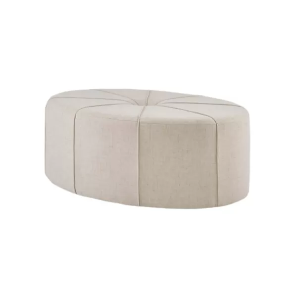 Benches & Ottomans-Kirkland's Home Cream Thick Welting Center Button Oval Ottoman Ivory