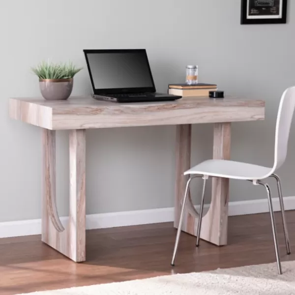 Office Furniture-Kirkland's Home Cream Wood Faux Marble Desk