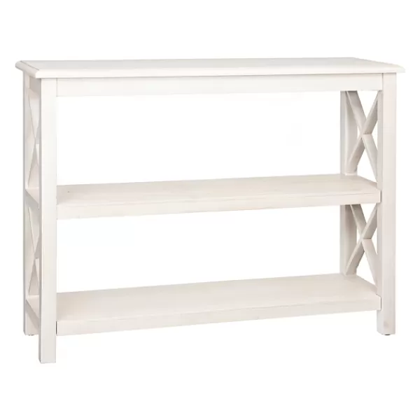 Entryway Furniture-Kirkland's Home Cream Wooden Plank X-Frame Console Table Ivory
