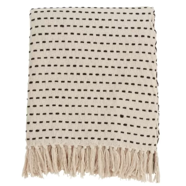Blankets & Throws-Kirkland's Home Cream Woven Dashed Cotton Throw Ivory/Black