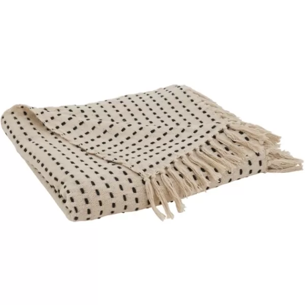 Blankets & Throws-Kirkland's Home Cream Woven Dashed Cotton Throw Ivory/Black