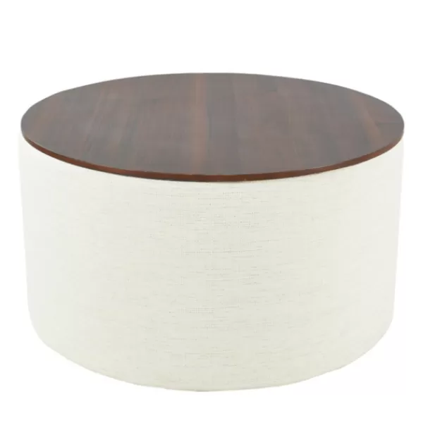 Benches & Ottomans-Kirkland's Home Cream Woven Wood Top Storage Ottoman Ivory