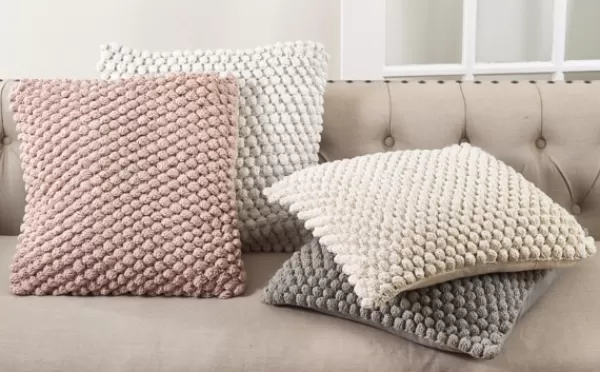 Pillows-Kirkland's Home Crochet Pom Pom Cotton Pillow Gray