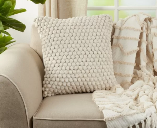 Pillows-Kirkland's Home Crochet Pom Pom Cotton Pillow White