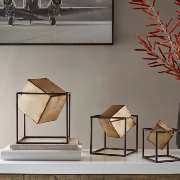 Statues & Figurines-Kirkland's Home Cube Quad Sculptures, Set Of 3 Gold