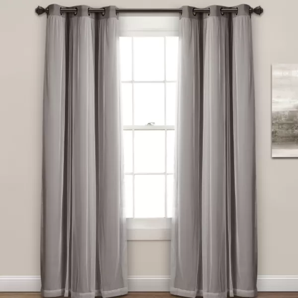 Curtains & Drapes-Kirkland's Home Curtain Panel Set With Overlay, 84 In. Gray