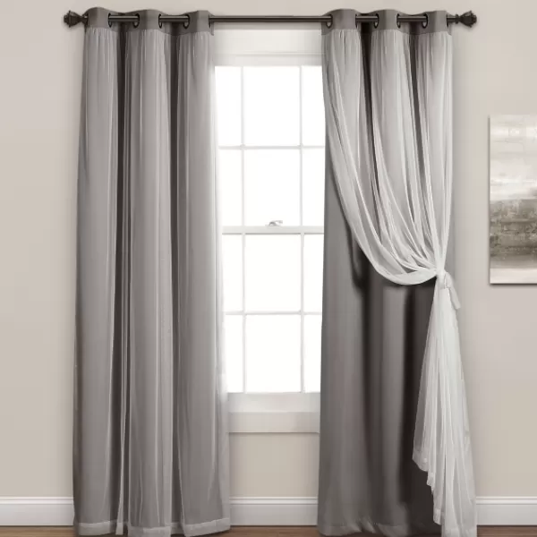 Curtains & Drapes-Kirkland's Home Curtain Panel Set With Overlay, 95 In. Gray