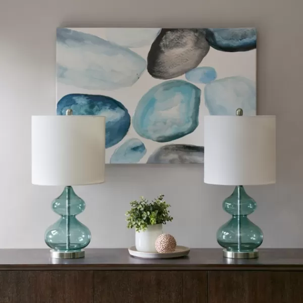Table Lamps-Kirkland's Home Curved Blue Glass Table Lamps, Set Of 2 White