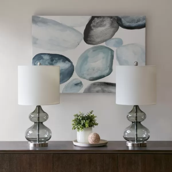 Table Lamps-Kirkland's Home Curved Gray Glass Table Lamps, Set Of 2 White