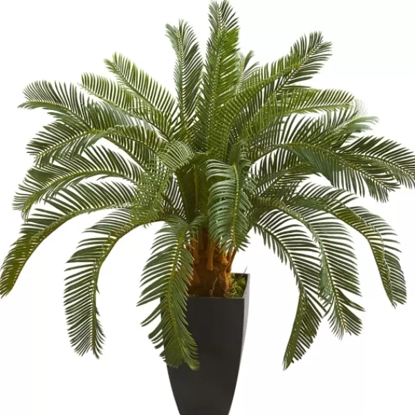 Trees & Topiaries-Kirkland's Home Cycas Floor Plant In Tall Black Planter, 30 In.