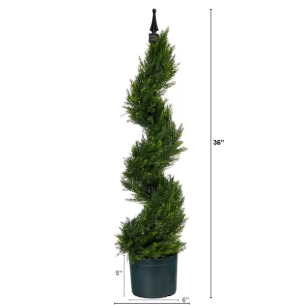 Trees & Topiaries-Kirkland's Home Cypress Spiral Metal Pole Topiary In Black Planter