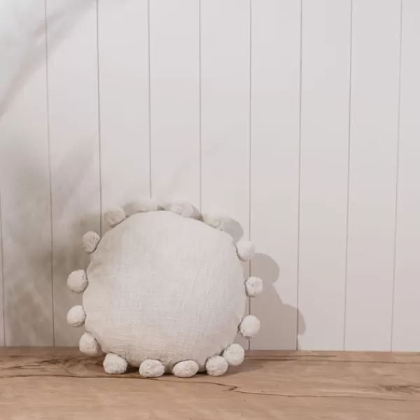 Pillows-Kirkland's Home Daisy Soft Poms Round Throw Pillow White