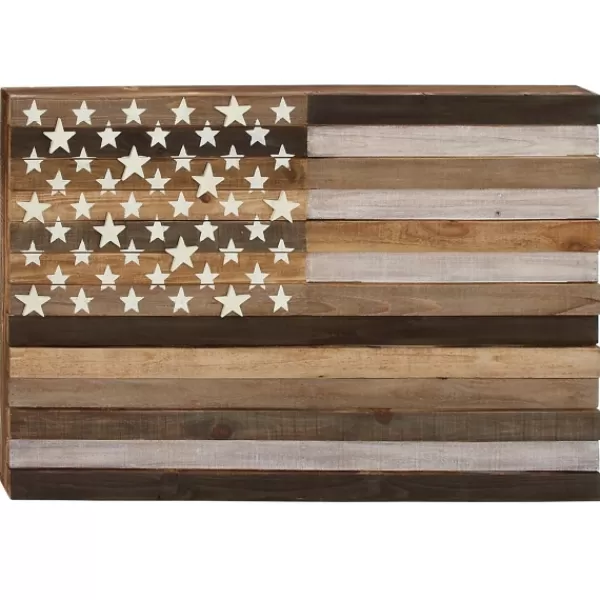 Wall Plaques-Kirkland's Home Dark American Flag Wooden Wall Sculpture Brown