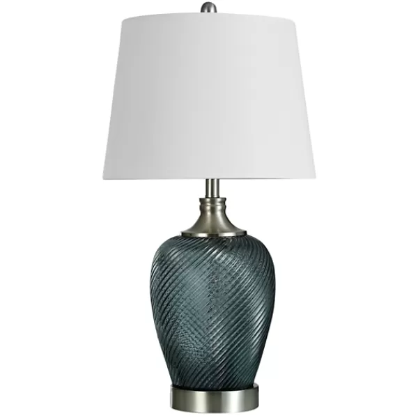 Table Lamps-Kirkland's Home Dark Aqua Ribbed Swirl Table Lamp White
