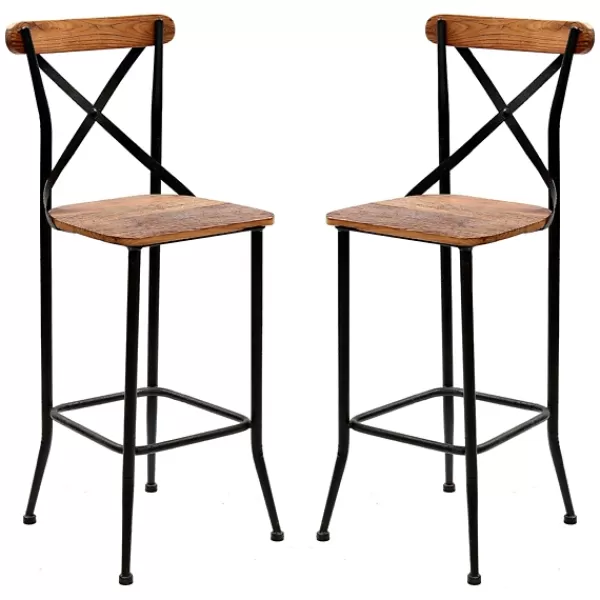Bar Stools & Counter Height Stools-Kirkland's Home Dark Bronze And Pine Wood Bar Stools, Set Of 2 Brown