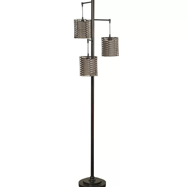 Floor Lamps-Kirkland's Home Dark Bronze And Rattan 3-Arm Floor Lamp Brown