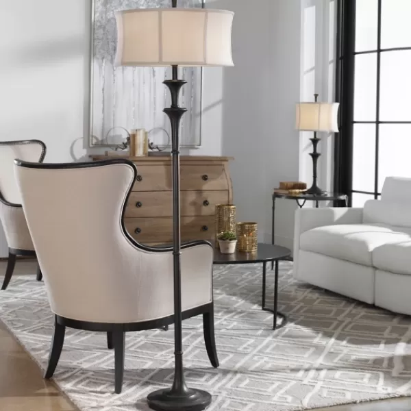 Floor Lamps-Kirkland's Home Dark Bronze Metal Flare Floor Lamp Tan