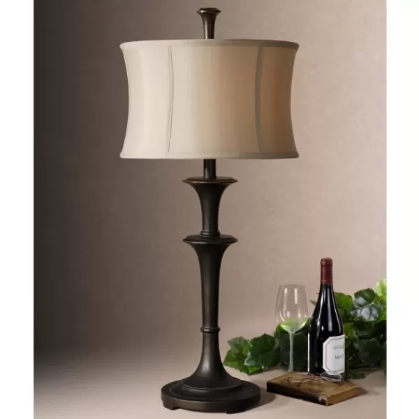 Table Lamps-Kirkland's Home Dark Bronze Metal Flare Table Lamp Tan