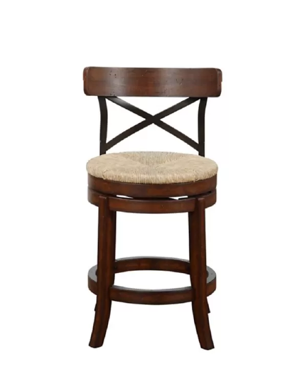 Bar Stools & Counter Height Stools-Kirkland's Home Dark Brown Wood And Seagrass Swivel Counter Stool Tan