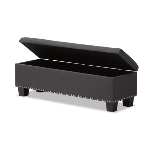 Entryway Furniture-Kirkland's Home Dark Button-Tufted Upholstered Storage Bench Gray