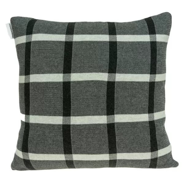 Pillows-Kirkland's Home Dark Gray Plaid Knitted Pillow Gray/Black/White