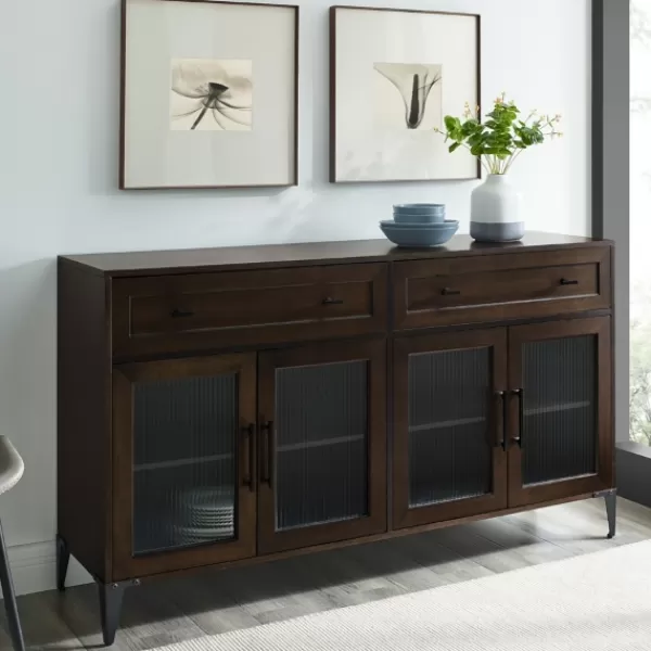 Cabinets & Sideboards-Kirkland's Home Dark Oak Fluted Glass Sideboard Cabinet Brown