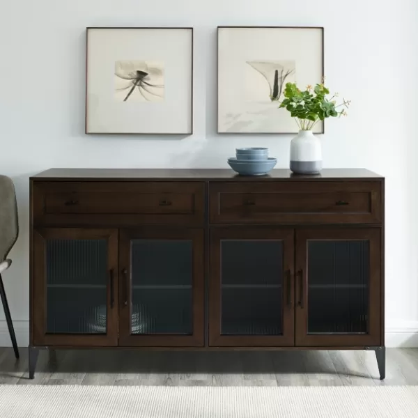 Cabinets & Sideboards-Kirkland's Home Dark Oak Fluted Glass Sideboard Cabinet Brown