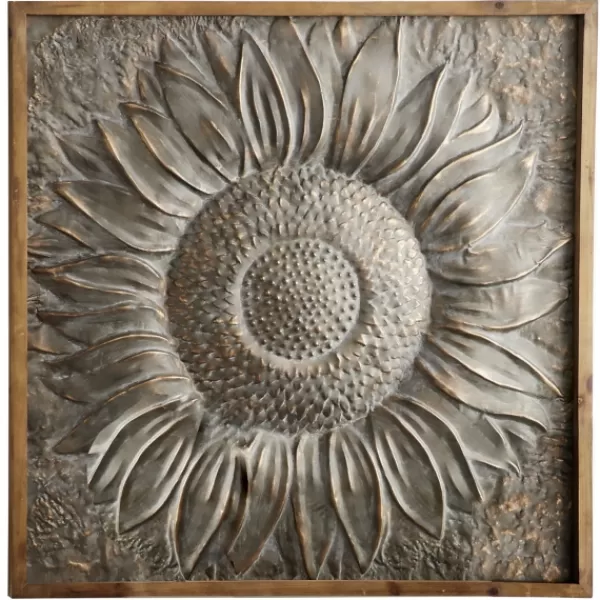 Wall Plaques-Kirkland's Home Dark Silver Metal Sunburst Wood Frame Wall Plaque Gray