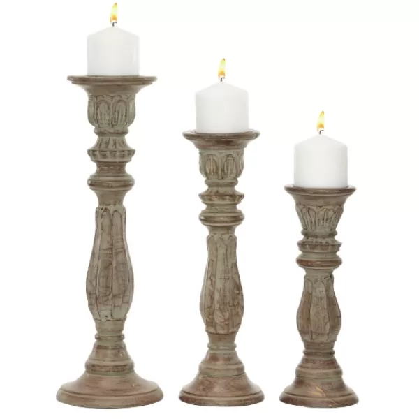 Candle Holders-Kirkland's Home Dark Stained Wood Candle Holders, Set Of 3 Gray
