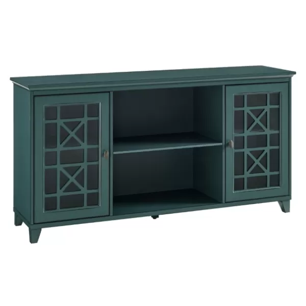 Cabinets & Sideboards-Kirkland's Home Dark Teal Fretwork 2-Door Sideboard Blue