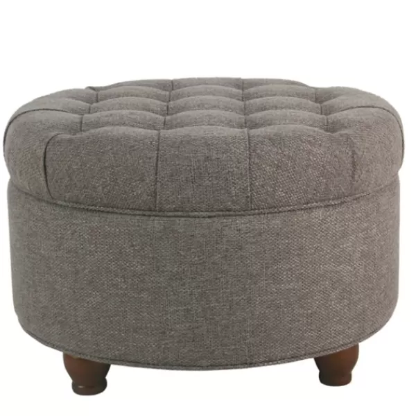 Benches & Ottomans-Kirkland's Home Dark Tufted Round Storage Ottoman Gray
