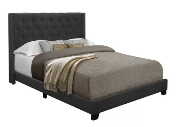 Beds & Headboards-Kirkland's Home Dark Upholstered Button Tufted Wing King Bed Gray