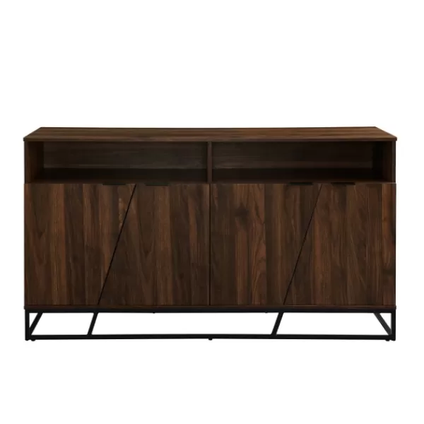 Cabinets & Sideboards-Kirkland's Home Dark Walnut Angled Door Wooden Sideboard Cabinet Brown
