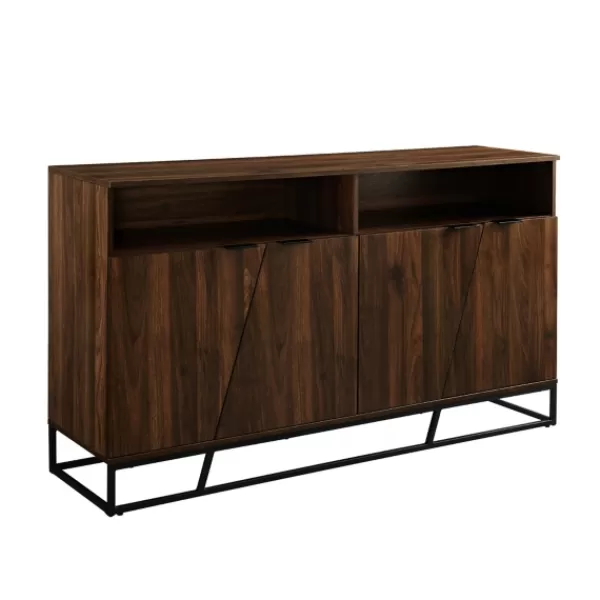 Cabinets & Sideboards-Kirkland's Home Dark Walnut Angled Door Wooden Sideboard Cabinet Brown