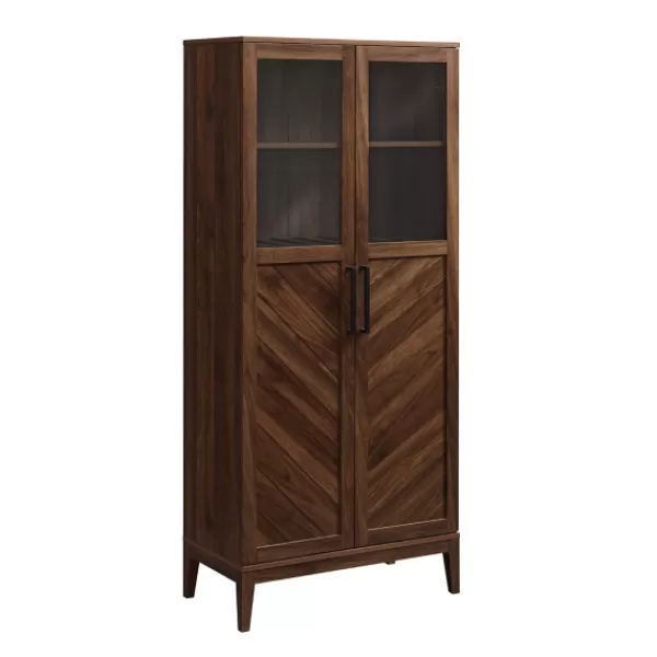 Cabinets & Sideboards-Kirkland's Home Dark Walnut Chevron Wooden Storage Cabinet Brown