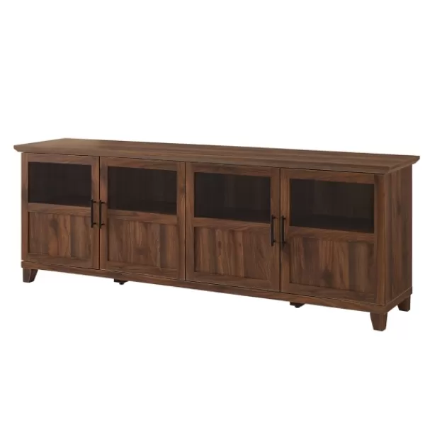 Tv Stands & Media Consoles-Kirkland's Home Dark Walnut Glass Paneled Door Tv Stand Brown