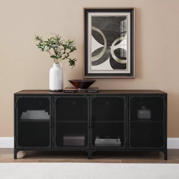 Cabinets & Sideboards-Kirkland's Home Dark Walnut Industrial Sideboard Cabinet Brown