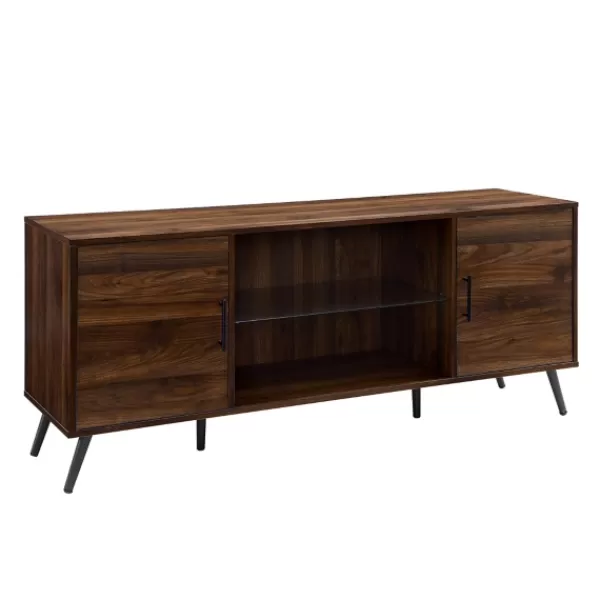 Tv Stands & Media Consoles-Kirkland's Home Dark Walnut Mid-Century 2-Door Media Cabinet Brown