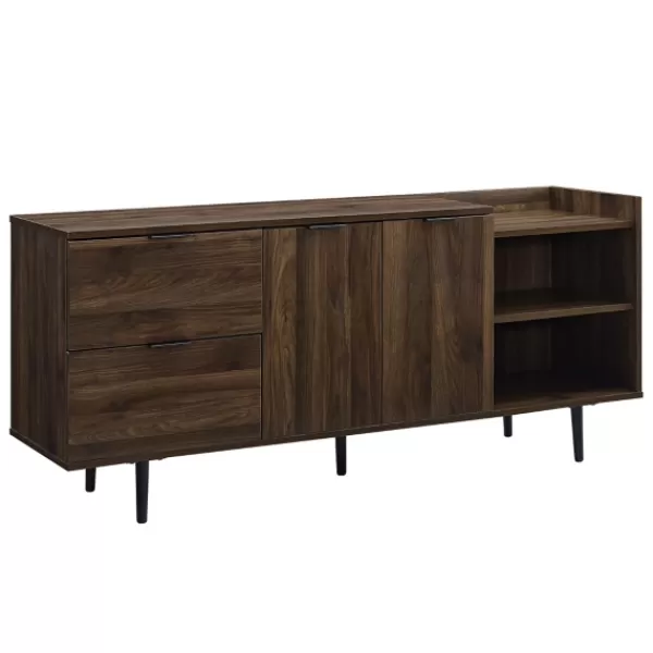 Tv Stands & Media Consoles-Kirkland's Home Dark Walnut Mid-Century 4-Door Tv Stand Brown