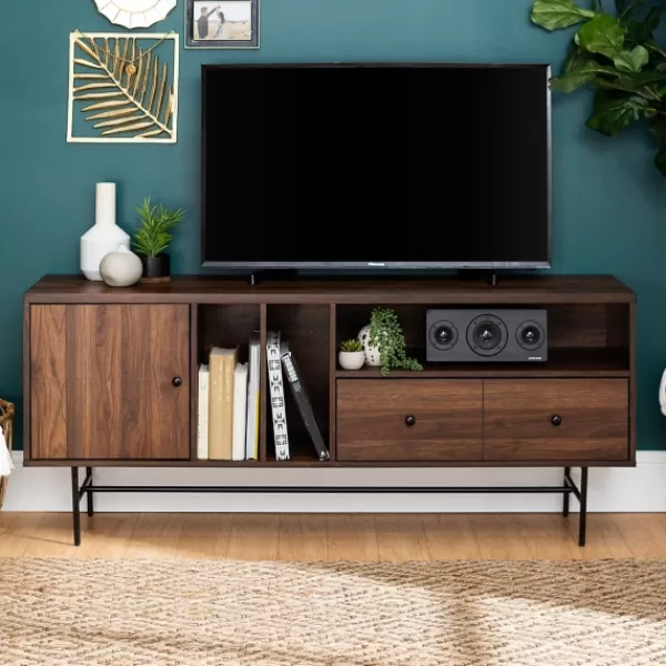 Tv Stands & Media Consoles-Kirkland's Home Dark Walnut Modern Record Storage Tv Stand Brown