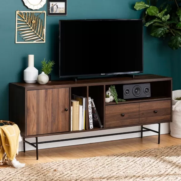 Tv Stands & Media Consoles-Kirkland's Home Dark Walnut Modern Record Storage Tv Stand Brown