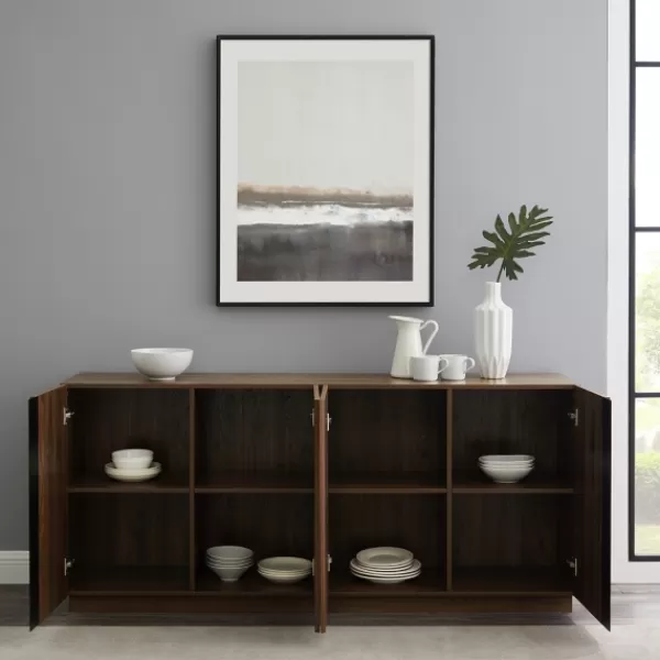 Cabinets & Sideboards-Kirkland's Home Dark Walnut Wood And Black Metal Sideboard