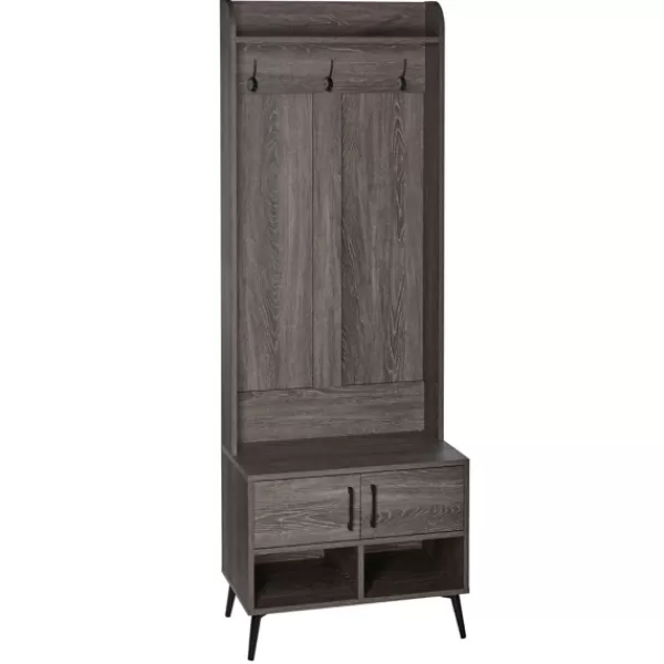 Entryway Furniture-Kirkland's Home Dark Wood Grain Hall Tree With Bench