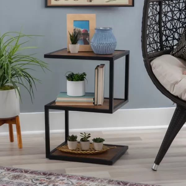 Accent & End Tables-Kirkland's Home Dark Wood Shelves S-Frame Accent Table Brown