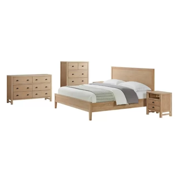 Beds & Headboards-Kirkland's Home Dean Double Driftwood Pine 5-Pc. King Bedroom Set Tan