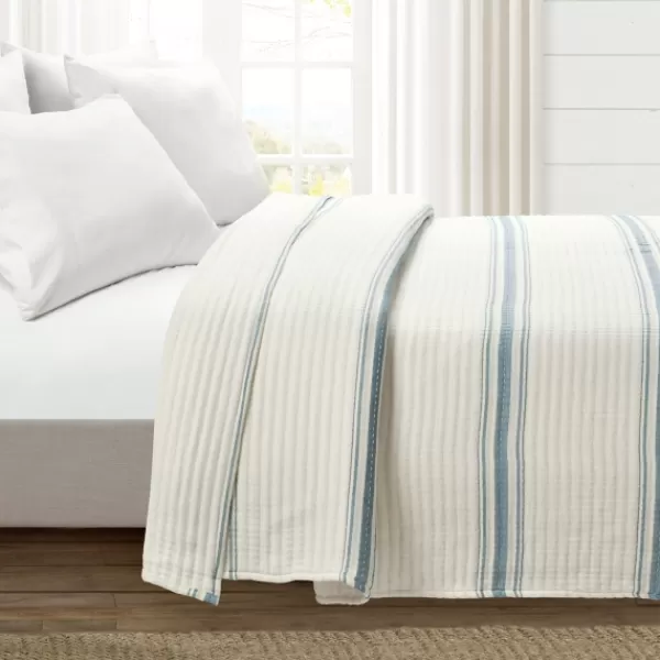 Quilts-Kirkland's Home Deep Blue Pick Stitch Stripe King Quilt Blue/White