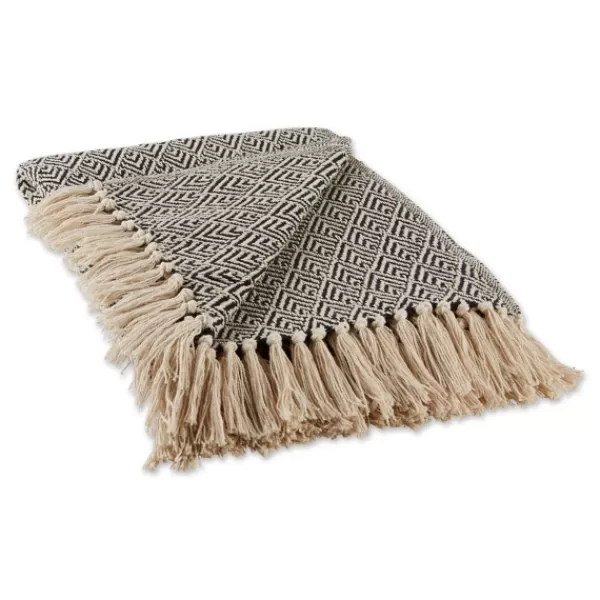 Blankets & Throws-Kirkland's Home Diamond Fringe Throw Black